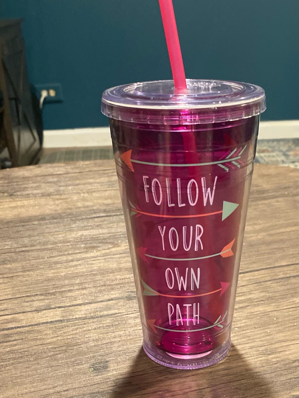 Cool Gear Double Wall Insulated Pink Travel Tumbler with Straw Arrow Bohemian